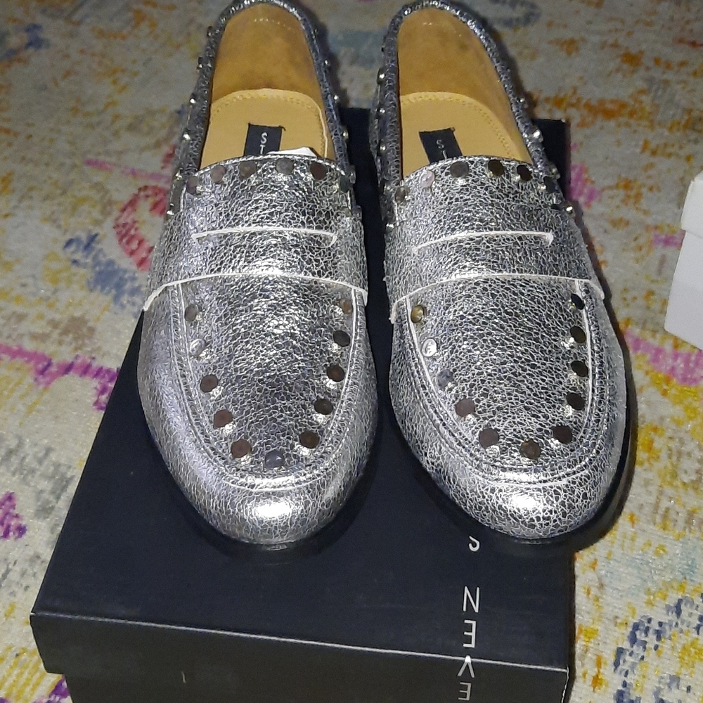 STEVEN Silver leather loafer